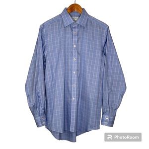 Charles Tyrwhitt Non Iron Blue Pink Plaid Check Dress Shirt Men Neck 15.5 L 35"